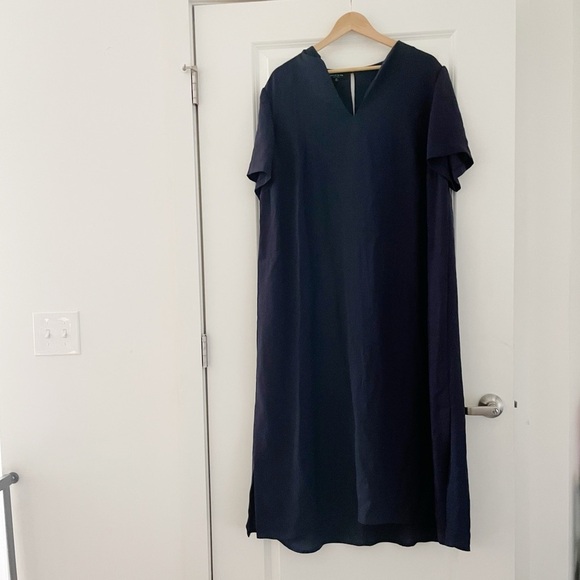 Lafayette 148 New York Split Neck Navy Shift Maxi Dress Career 2X - Picture 1 of 6